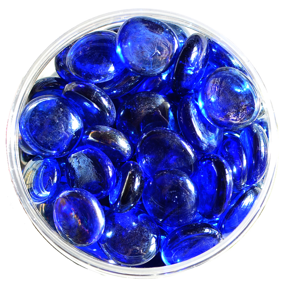 Top view of an open jar of Elegant Blue Gems