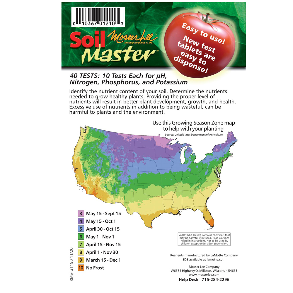 Back of Mosser Lee Soil Master Soil Test Kit booklet