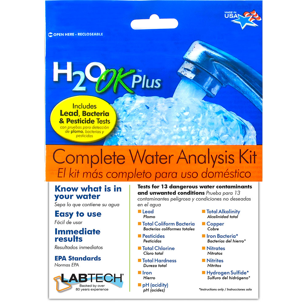 Front of labtech H2O plus complete test kit package